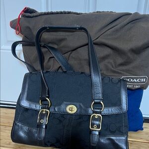 Vintage Coach Black Satchel Purse with Gold-Hardware